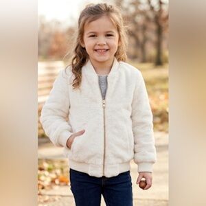 C&C California Creamy White Faux Fur Bomber Jacket Size 3T